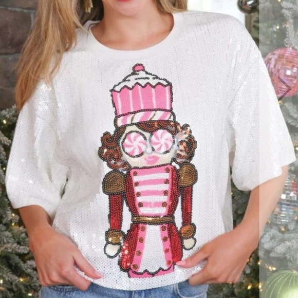 NWT Simply Southern Sequin Luxe Sweet Nutcracker Holiday Crop Top - Picture 1 of 8